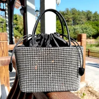 luxury designer handbag women shoulder bags 2022 female shopper purses fashion shiny rhinestones drawstring chain crossbody bags