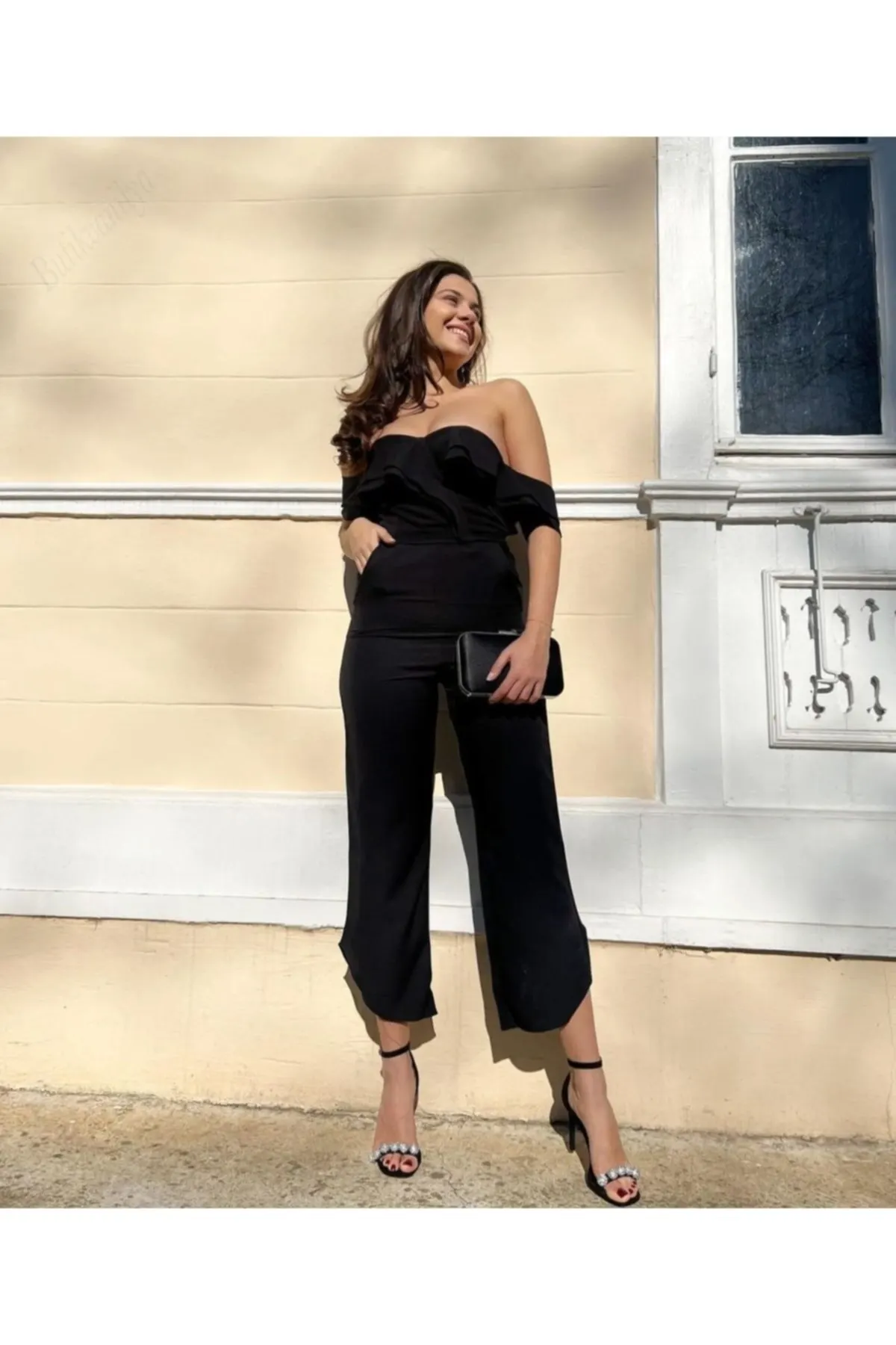 

Women's Overalls Off Shoulder Ruffle Detail Jumpsuit Hot Style Quality Fabric Sleeveless Baggy Trousers Casual Jumpsuit