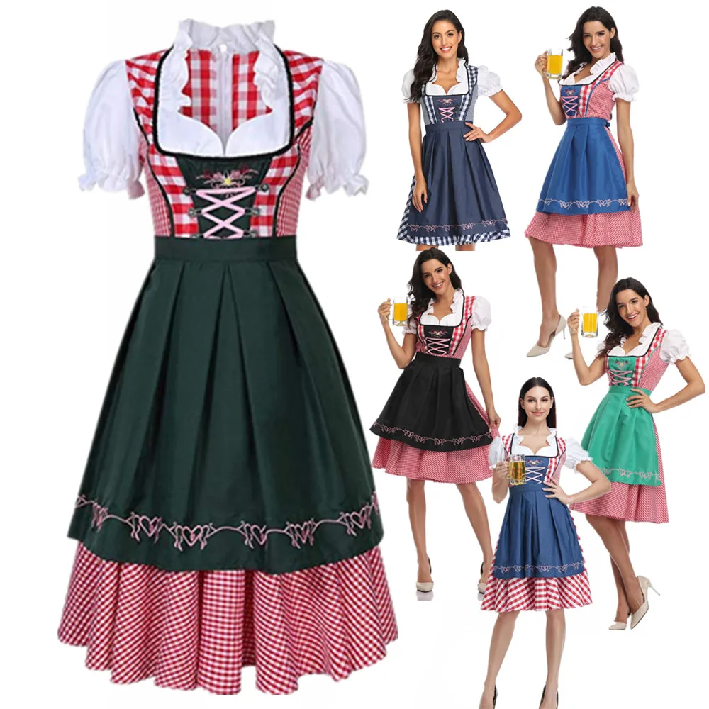 

Traditional Oktoberfest Costumes Women's Plaid Vintage Bavarian Dirndl Dress Cosplay Carnival Halloween Fancy Party Dress