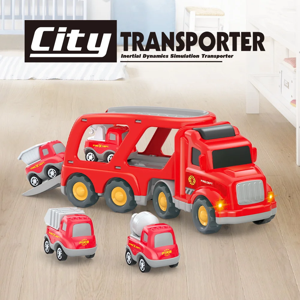 

Children's toy sound and light story music engineering kid toy car mini double layer storage and transportation vehicl
