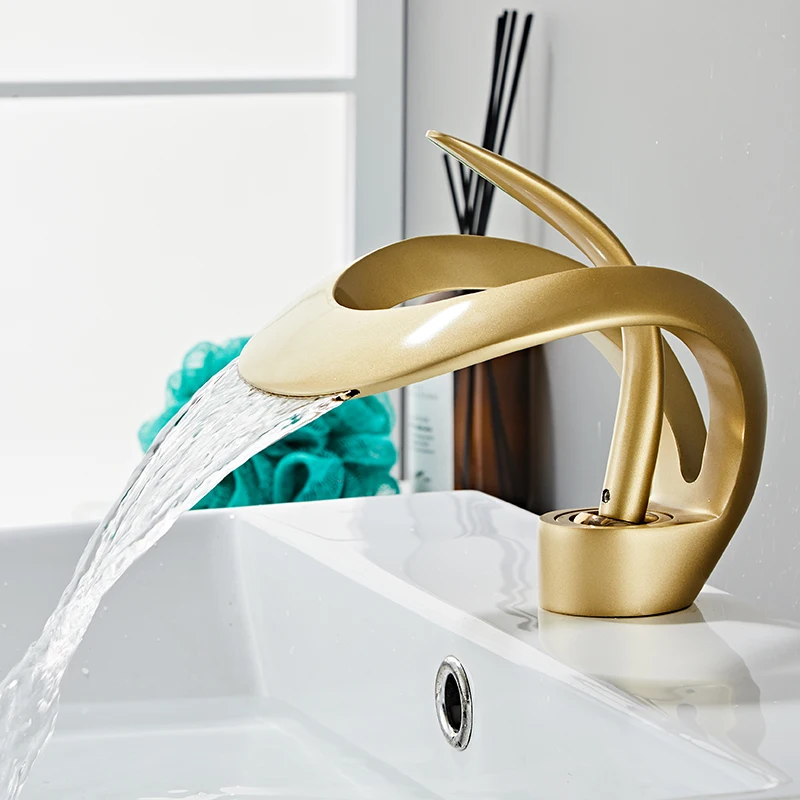 

Golden/White Bathroom Basin Faucet Black Bathroom Faucet Brass Creative Grey Sink Mixer Tap Hot & Cold Waterfall Basin