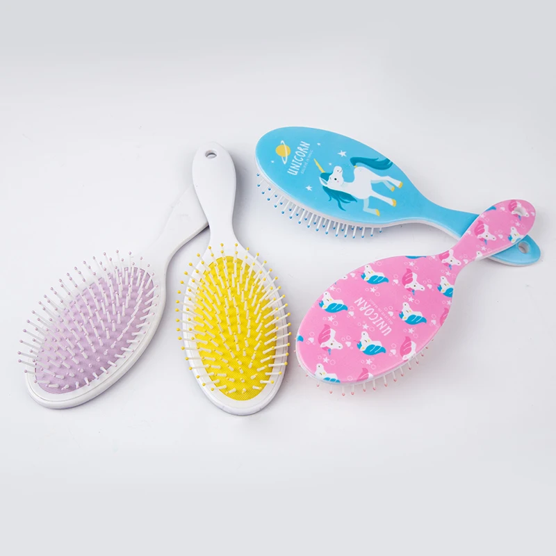

4 Colors Massage Hair Brush Air Cushion Combs High Quality Anti-knot Hairdressing Oval Cartoon Print Unicorn Combs for Hair