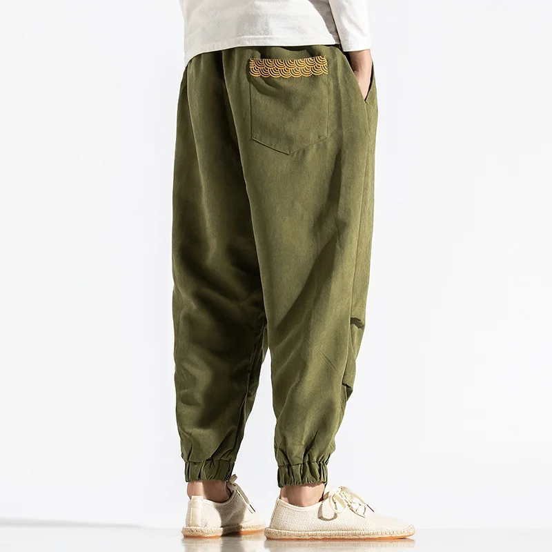 

4colors Men Chinese Style Kung Fu Harem Pants Green Black Grey Casual Bloomers Man Loose Trousers Bottoms Retro Pants Streetwear