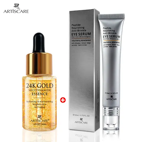 ARTISCARE Ниацинамид 24K Золотая Эссенция для лица 30 мл + Роликовые массажеры для глаз 2 шт.