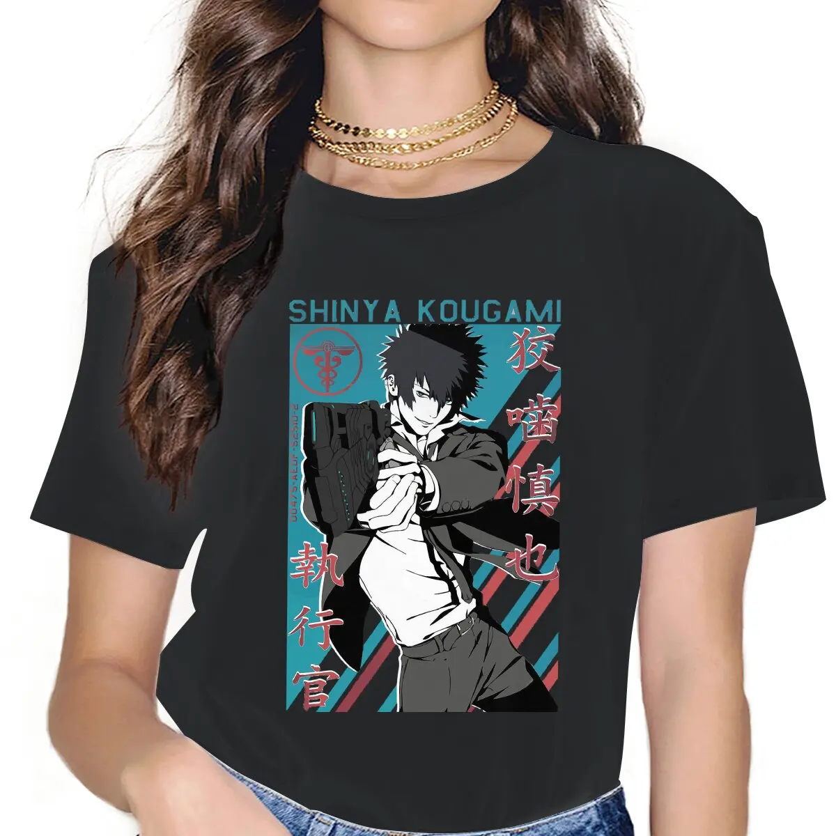

Handsome Women's T Shirts Psycho-Pass Kougami Shin'ya Tsunemori Akane Vintage Tee Shirt Short Sleeve Round Collar T-Shirts