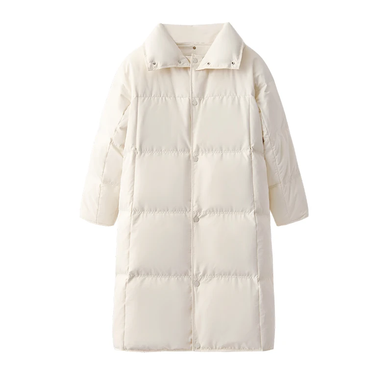 SHUCHAN Thick Long Puffer Jacket  90%  White Duck Down High Street Winter Collar Detachable Wide-waisted Covered Button Coat