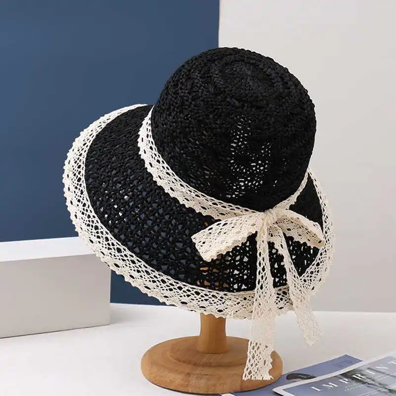 Кружевная полая соломенная шляпа в стиле вестерн женская приморская пляжная