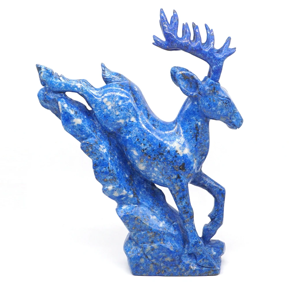 

8.6" Deer Statue Natural Lapis Lazuli Crystal Hand Carved Reiki Healing Stone Animal Figurine Crafts Home Room Desk Decoration