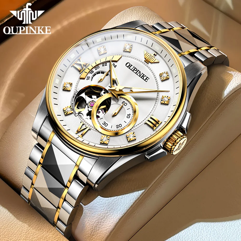 

Swiss Movement Brand Business OUPINKE Automatic Mechanical Watches for Men Imported Luxury Flywheel Hollow Gentlemen Wrist Watch