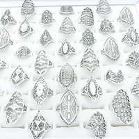 wholesale 20pcslot rings for women vintage silver plated carved hollow flowers mix party fashion accessories finger jewelry
