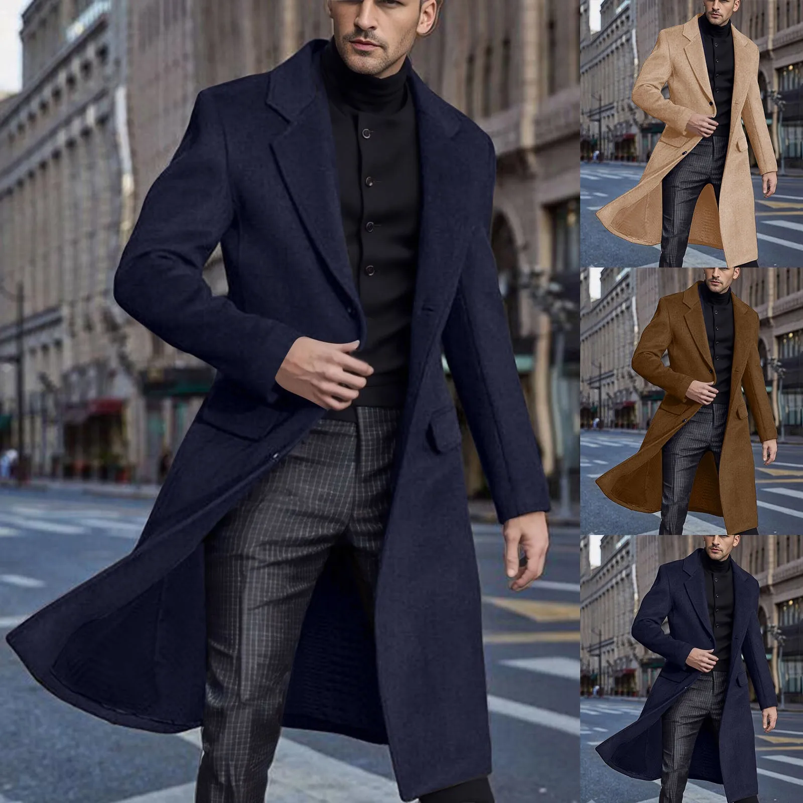

Wool Man Coat Winter Long Men's Jacket Wool Long Coat Lapel One Button Windbreakers Warm Windbreak Outwearchamarras para hombre