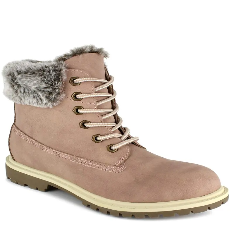 

PORTLAND by Women's Faux Fur Trim Lace Up Boot