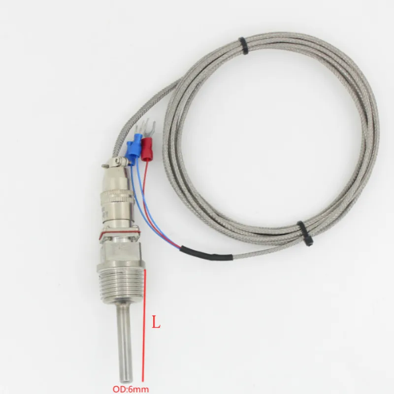 

BSP 1/2" Stainless steel -50 to 300 Degree Temperature Transducer Probe PT100 Temperature Sensor With 2m Cable Wires L50-300mm