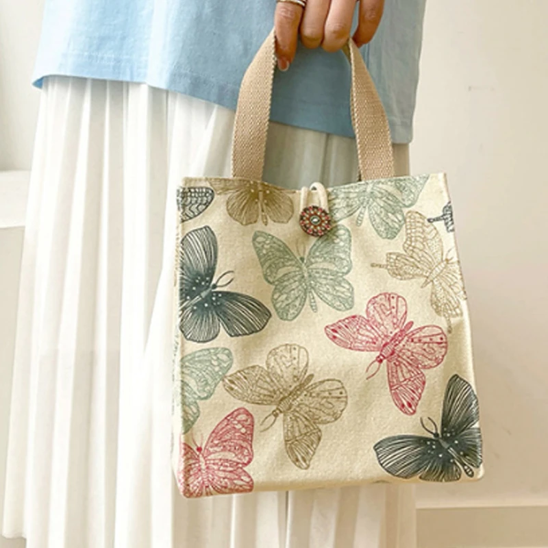 

Сумка для ланча с принтом бабочки для женщин, вместительный рабочий контейнер для еды, портативные холщовые дорожные сумки для пикника