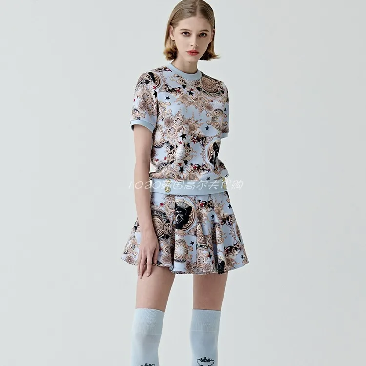 23 Original UTAA Golf women  Suit Golf Women  Pattern Printing Pleated Skirt Short Sleeve Skirt Tide