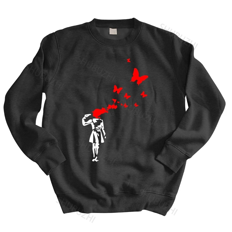 

sweatshirt men hoody Banksy Girl Blowing Brains Out Red Butterflies Street Art Men sweatshirt Cotton hoodie mens shubuzhi hoodie
