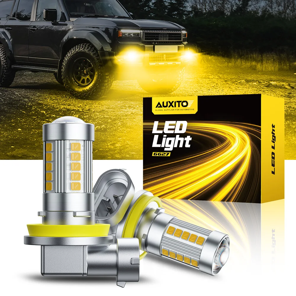 Фото AUXITO 6G27 Противотуманные фары H8 H9 H11 H16JP 9006 HB4 LED Canbus 3000k Желтый 12 В Противотуманные фары с линзой 360 Мини-проектор Автомобильные лампы Комплект №1