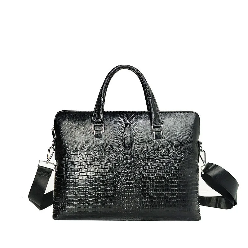 Genuine Leather Crocodile Pattern Men Briefcase Business Laptop Bag Cow  Leather Shoulder Crossbody Bag Office Handbag File Bag