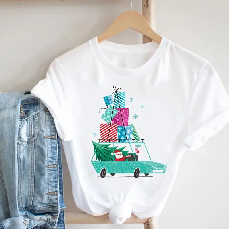 

Women New Year Gift Car 90s Style Merry Fashion Christmas Happy Holiday Trend Cartoon Tshirt Graphic T-shirts Top Travel Tee