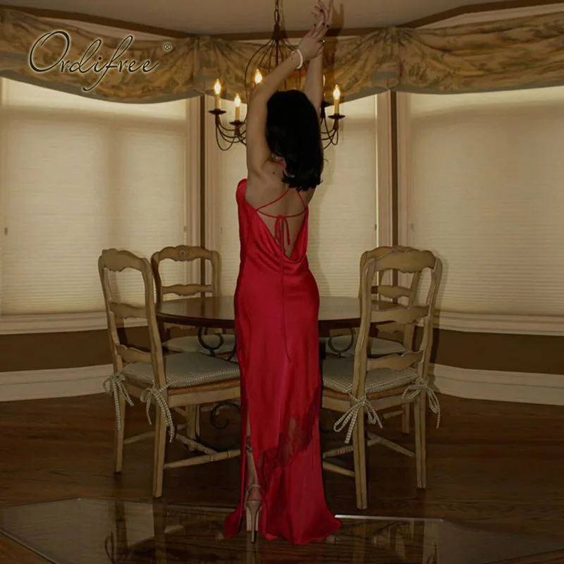 Женское длинное атласное платье Ordifree белое кружевное платье-макси с разрезом