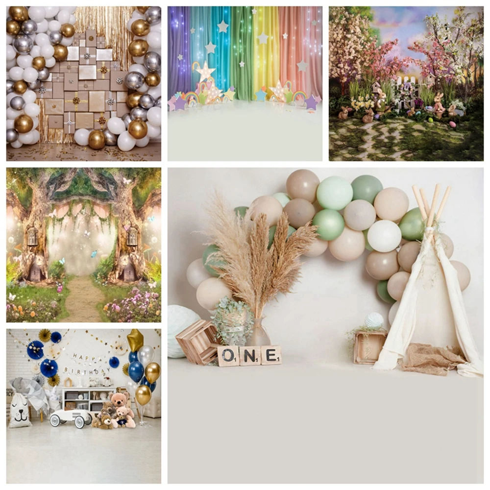 

Newborn Baby Shower Birthday Party Backdrop Decor Balloon Flower Floor Cake Smash Photography Background For Photo Studio Props