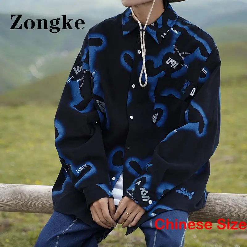 

Повседневная рубашка Zongke с принтом для мужчин, винтажная одежда, рубашки для мужчин, роскошная одежда, китайская фотография, весна 2023, Новые ...