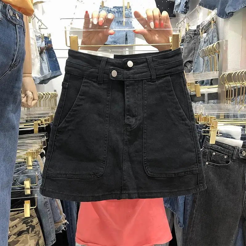 Denim short skirt a word anti-glare high waist jeans skirt women spring and summer 2022 new large size  jean skirt