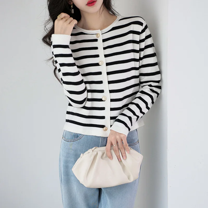

High Quality 2022 Sweater Women Stripe Style Design Female Traf Autumn Winter Knitwears Fashion Clothes Cardigans Y2k Pullover