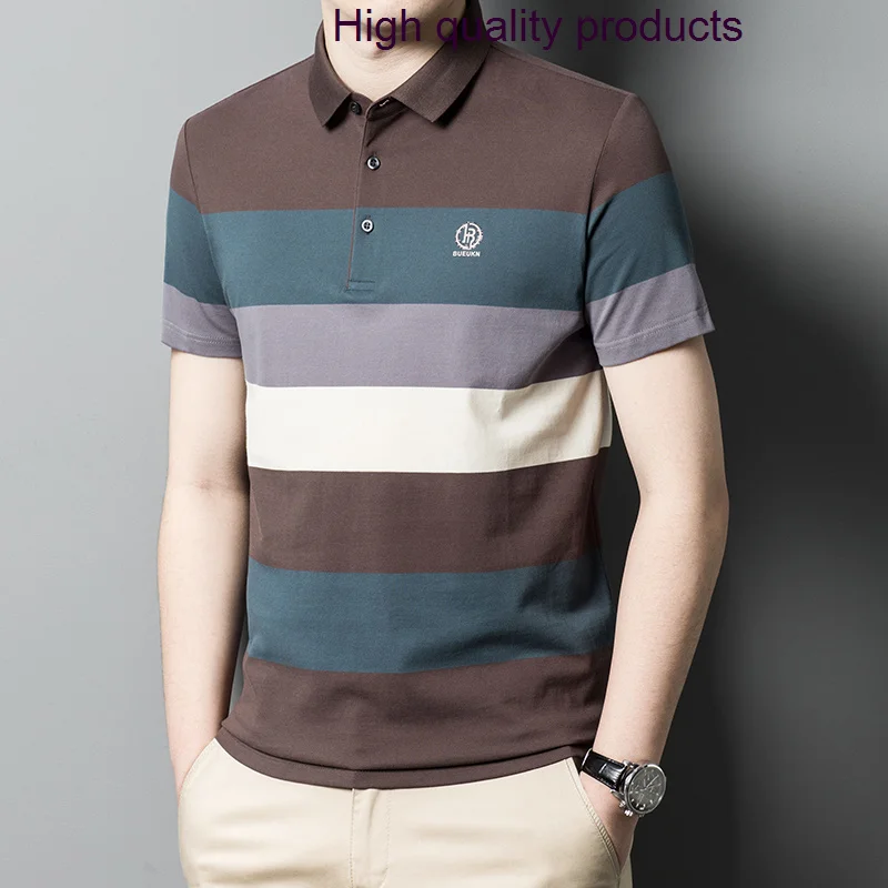 

Striped Summer Golf Men's Polo Shirts Luxury Short Sleeve 100% Cotton Smart Casual Slim Fit Party Male T-shirts