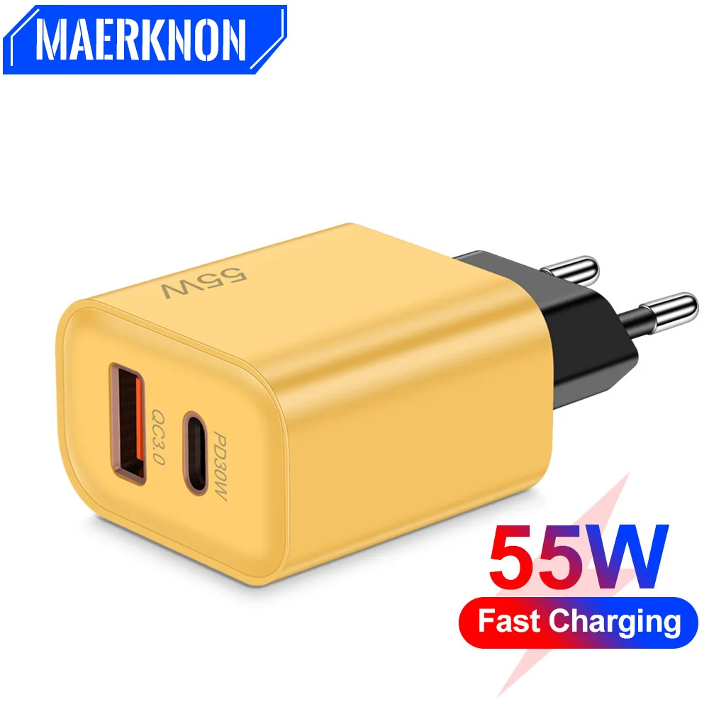 

55W USB Charger Quick Charge QC3.0 Fast Charging Adapter For iPhone 14 13 12 Xiaomi Samsung Type C PD Charger Wall Phone Charger