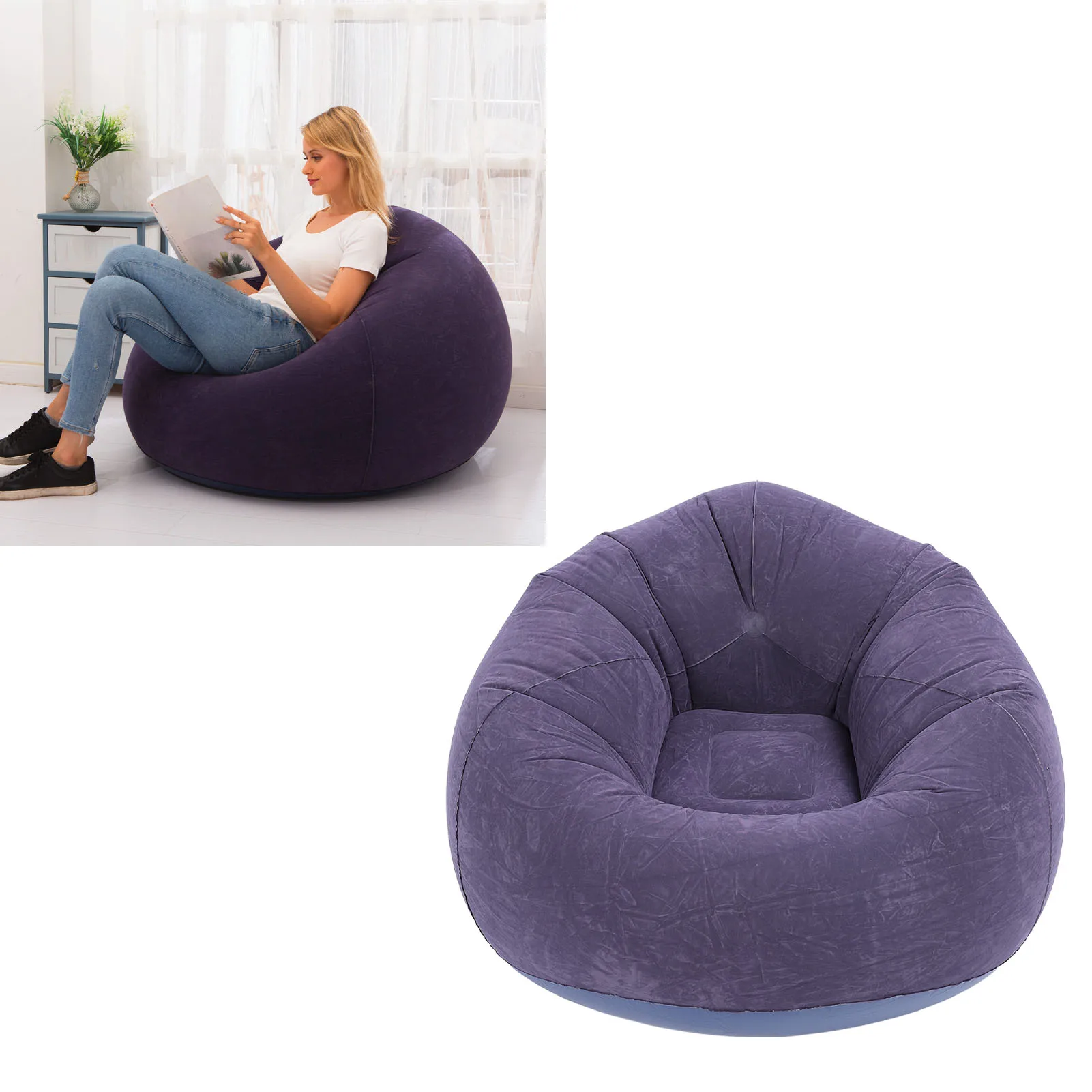 Надувное кресло для отдыха Флокирование ПВХ Портативный складной диван Blow Up