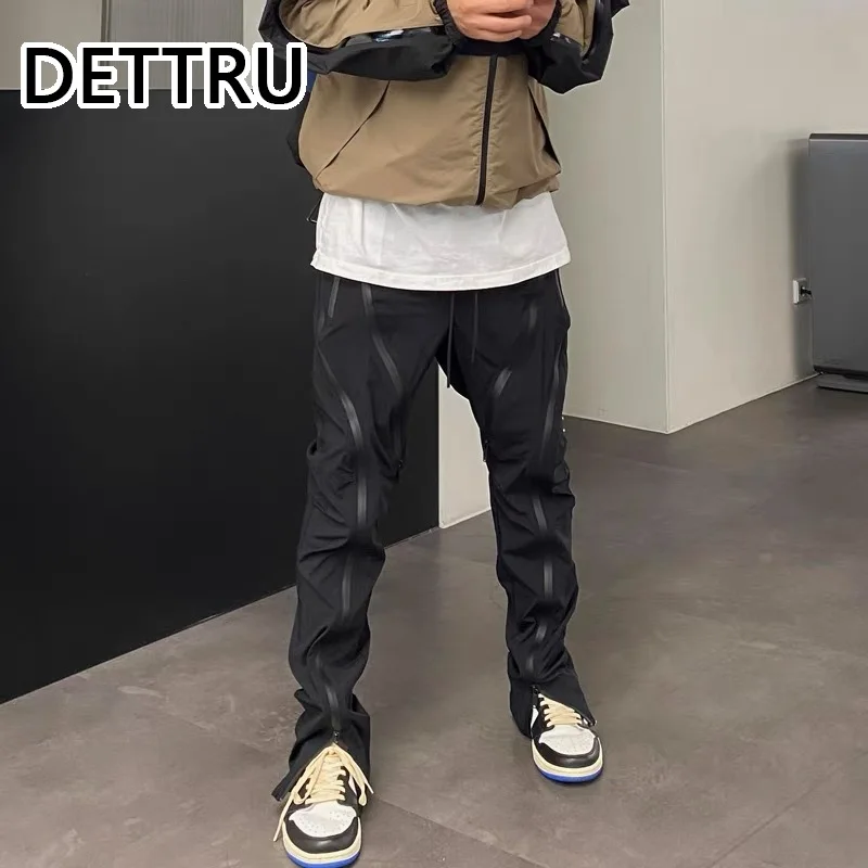 

Mens High Street Multi Zipper Drawstring Vibe Style Overalls Straight Oversized Casual Baggy Cargo Pants Waterproof Trousers