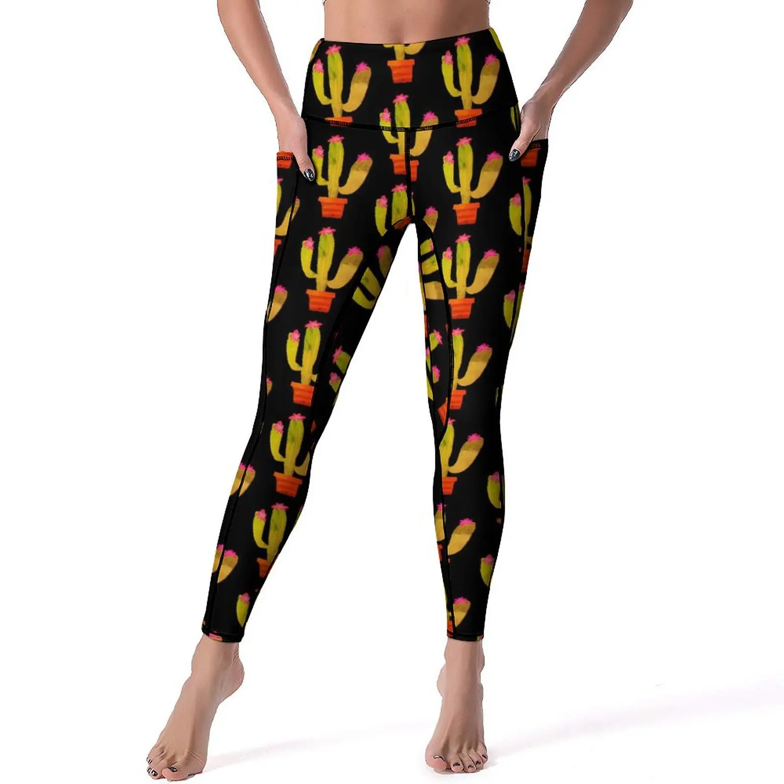 

Симпатичные качественные штаны для йоги с кактусами, леггинсы с растениями в горшке, Леггинсы пуш-ап для спортзала, женские забавные быстросохнущие спортивные колготки