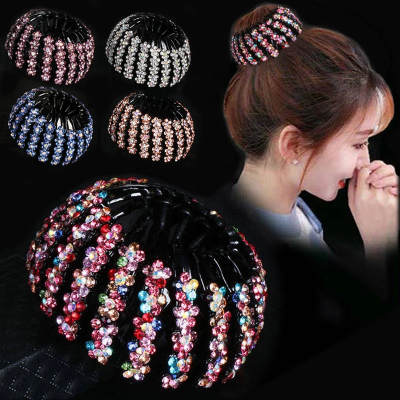 

2022 New Women Bun Hair Claw Bird Nest Horsetail Buckle Hair Clip Rhinestone Bun Maker Clips Ponytail Holder Hair Accessories