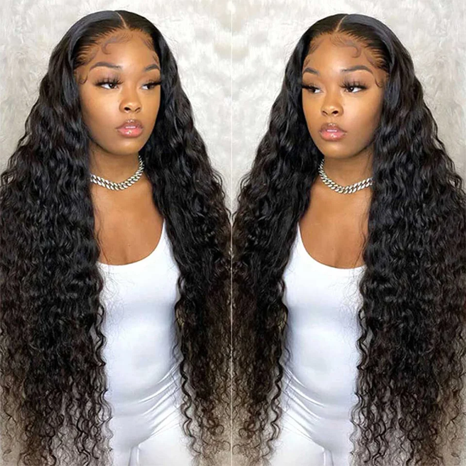 

Curly Lace Front Wig 13x4 Deep Wave Frontal Wig Transparent Lace Pre Plucked 180 Density Short Curly Human Hair Wigs For Women
