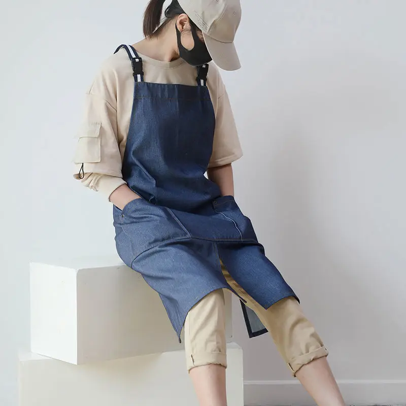 

New Men's and Women's Waterproof Denim Long Apron Coffee Shop Nail Shop Overalls