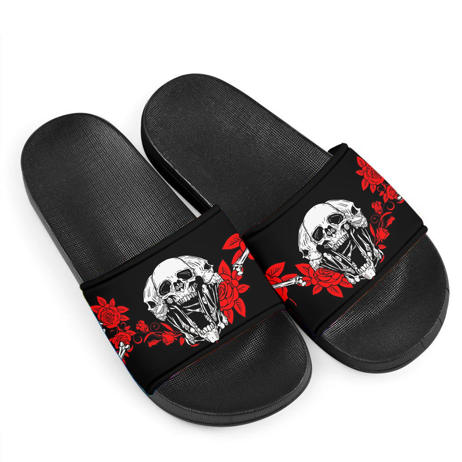 Horror Skull Print Casual Slides Halloween Gift Breathable Non-slip Home Hotel Shower Slippers Beach Sandals Female 2023 Gift