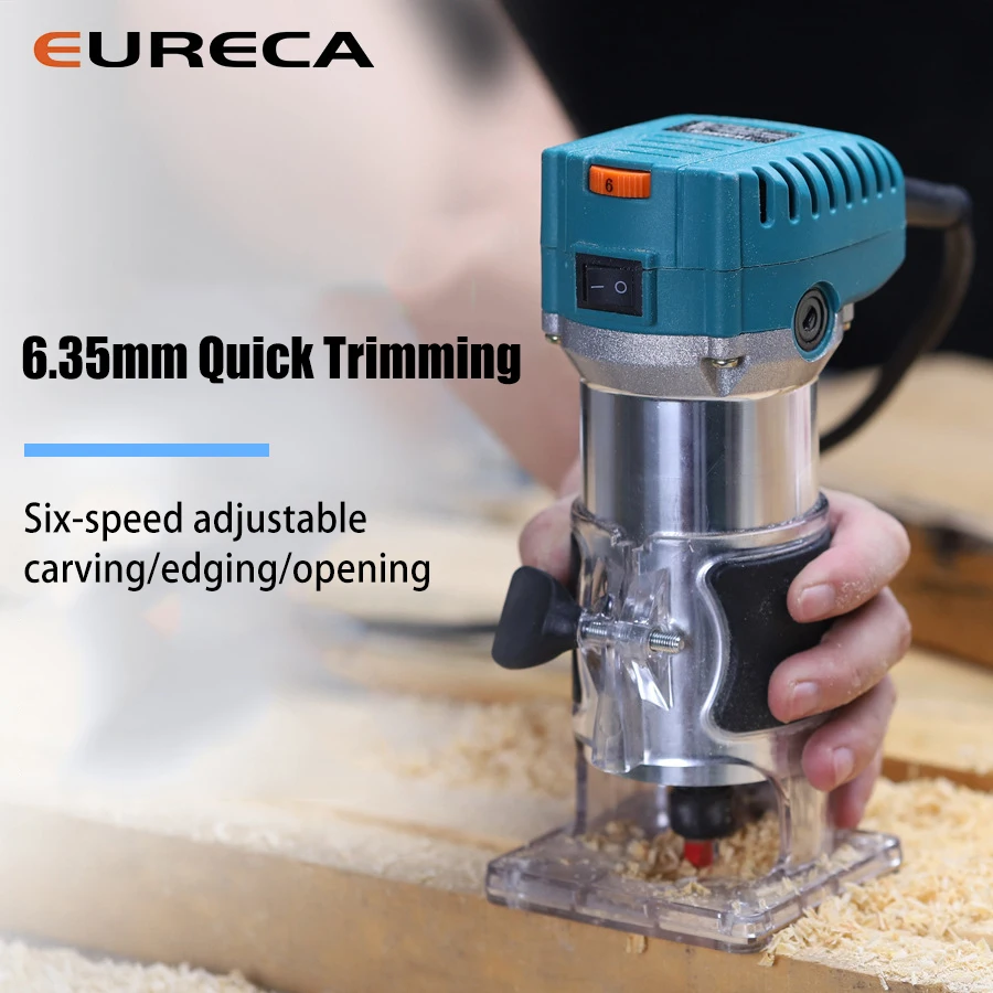 Enlarge 6.35mm 600W Woodworking Trimming Edging Machine Wood Router Tool Combo Kit Engraving Electric Hand Trimmer with Milling Cutter