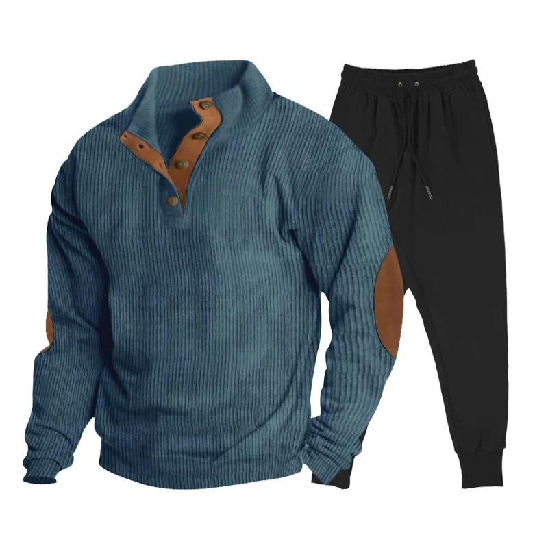 

2023 new men's hoodie and sweatpants, a must-have stylish outfit for autumn and winter with patchwork and stand collar.