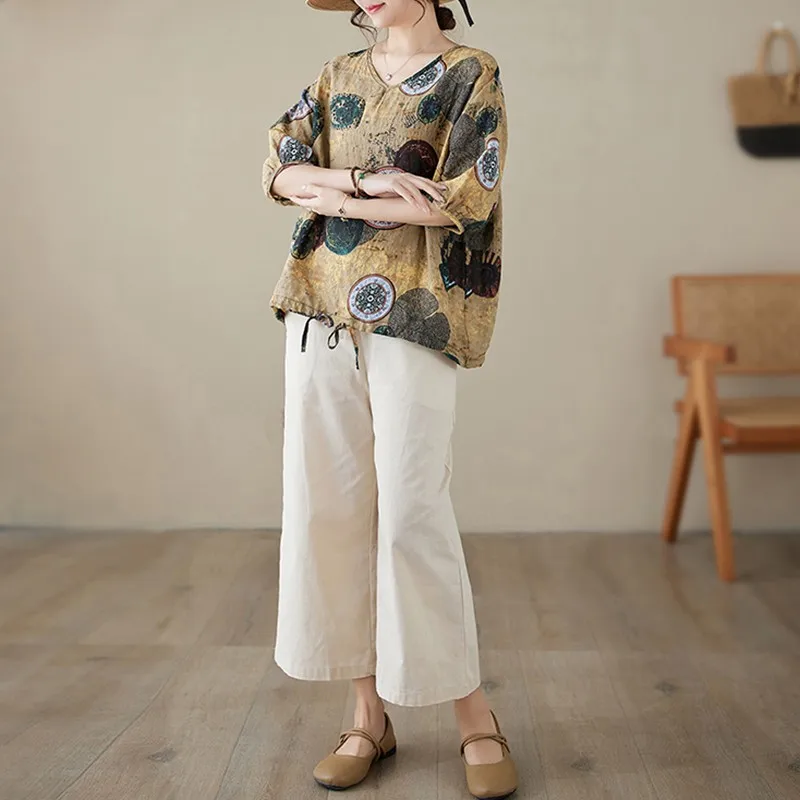 Женский брючный костюм из 2 предметов Повседневная футболка и брюки до щиколотки