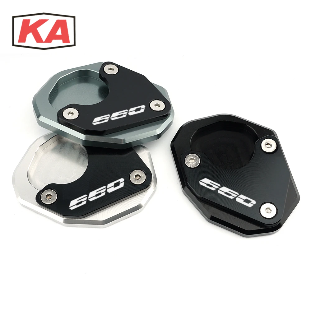 

With LOGO "660"Motorcycle CNC Kickstand Foot Side Stand Extension Pad Support Plate For Trident 660 2021 Accessories