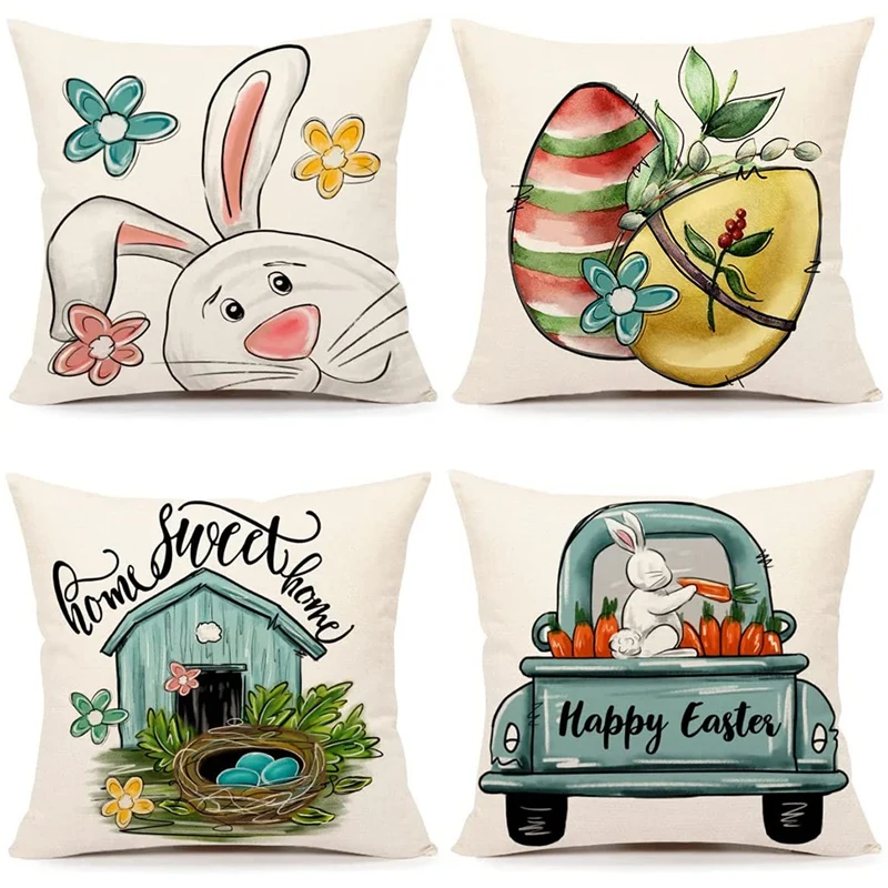

Пасхальные акварельные наволочки 18 х18, набор из 4 предметов для весеннего фермерского декора, домашние украшения, наволочки для диванных по...