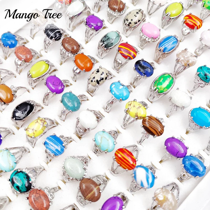 

Trendy 20/30/50pcs/Lot Color Stone Rings Charm Jewelry Ring Mixed Bohemian Style Party Jewelry Gift Suitable for Men and Women