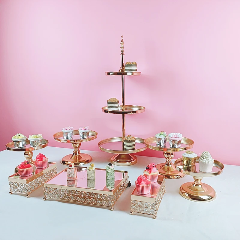 

3 Tier Gold Cupcake Dessert Display Decoration Tools Wedding Crystal Acrylic Mirror cake table stand