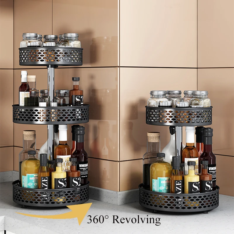 

Kitchen Storage Rack Single/Double/Triple Rotatable Home Storage Seasoning Rack Shelf Condiment Holder Organizer for Cooking