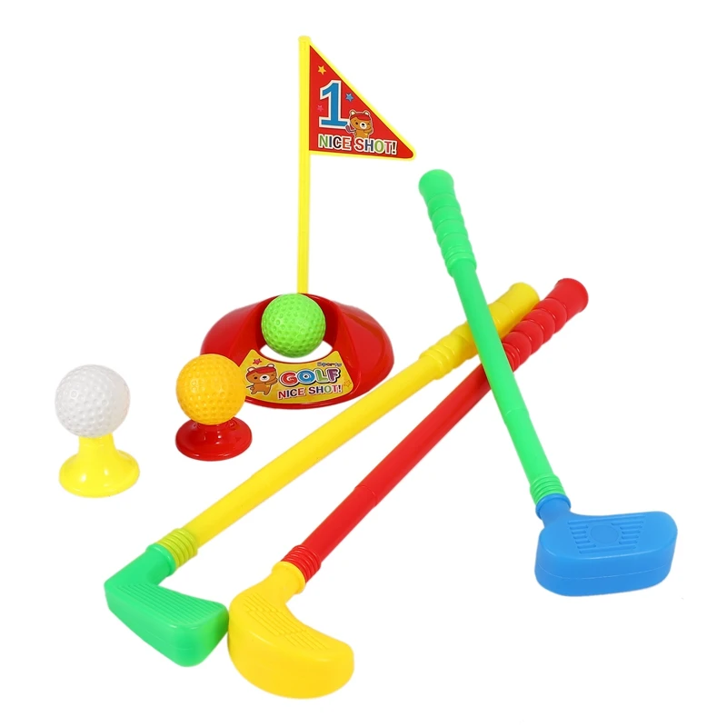 

Golf Set Putter Plastic 3 Balls + 2 Tees + 3 Golf Cue+ Golf Hole Kids Toy