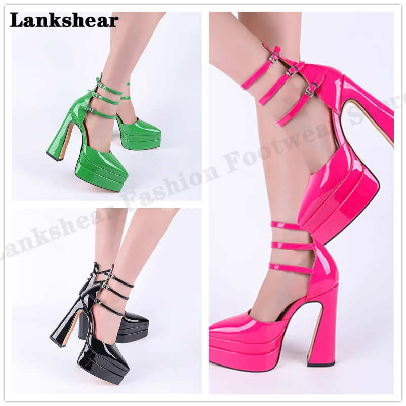 Belt Buckle Hollow Platform Super High Heel Sandals Four Seasons Single Shoes Ladies Slingback Sandals Sexy Party Shoes