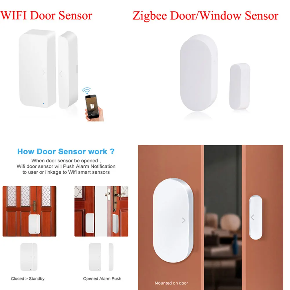 

Датчик двери Tuya Wi-Fi/Zigbee, датчик открытия контакта с приложением для автоматизации умного дома, работает с Aleax, Google Home