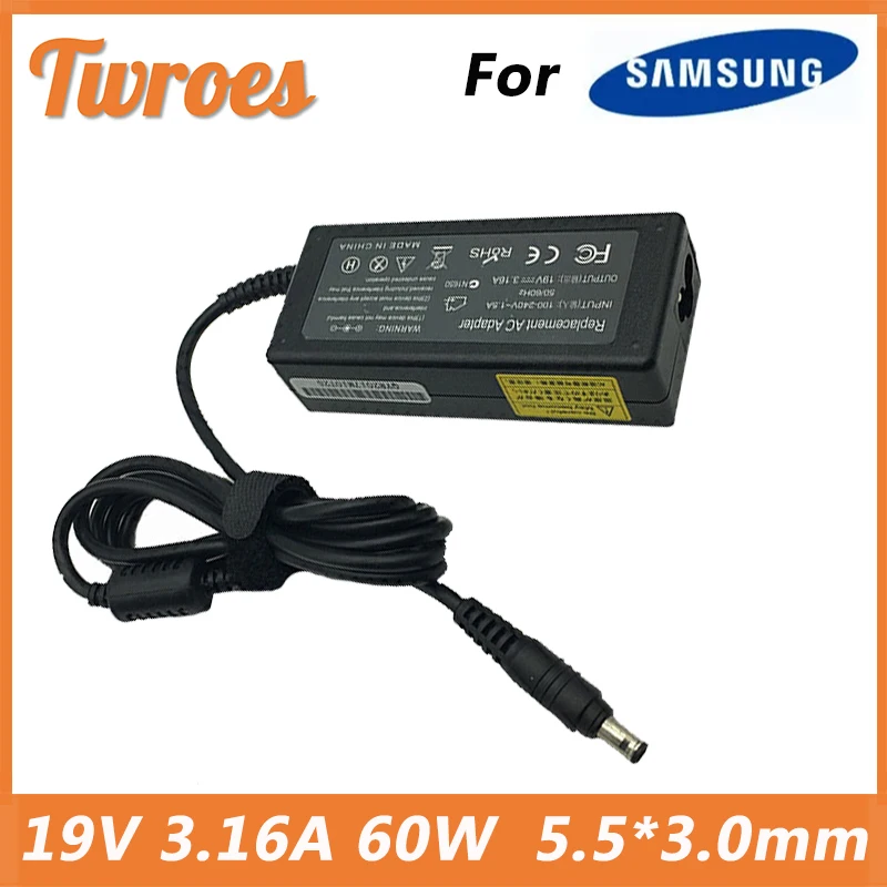 

AC Laptop Charger Power Adapter 19V 3.16A 60W 5.5*3.0mm For Samsung R429 RV411 R428 RV415 RV420 RV515 R540 R510 R522 R530