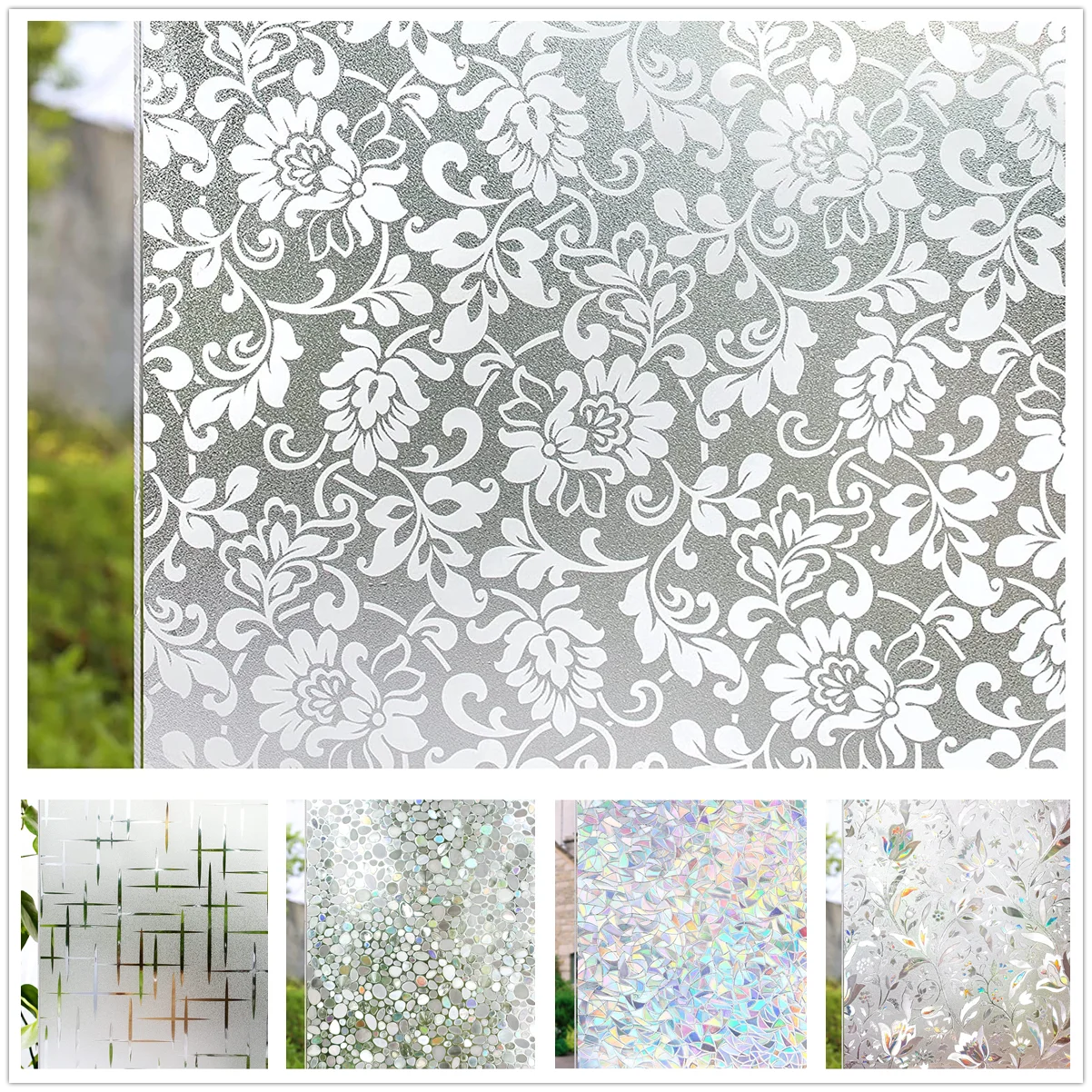 

Matte Decorative Window Privacy Film Static Cling Stained Adhesive Glass Vinyl for Home Frosted UV Blocking Heat Control Sticker